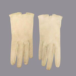 Vintage Gloves 7.5 Beige Leather Silk Wrist